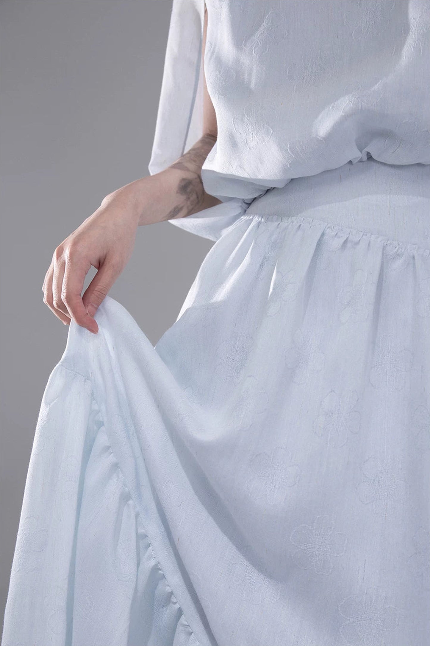 Elegant Ice Blue Linen Cape Set