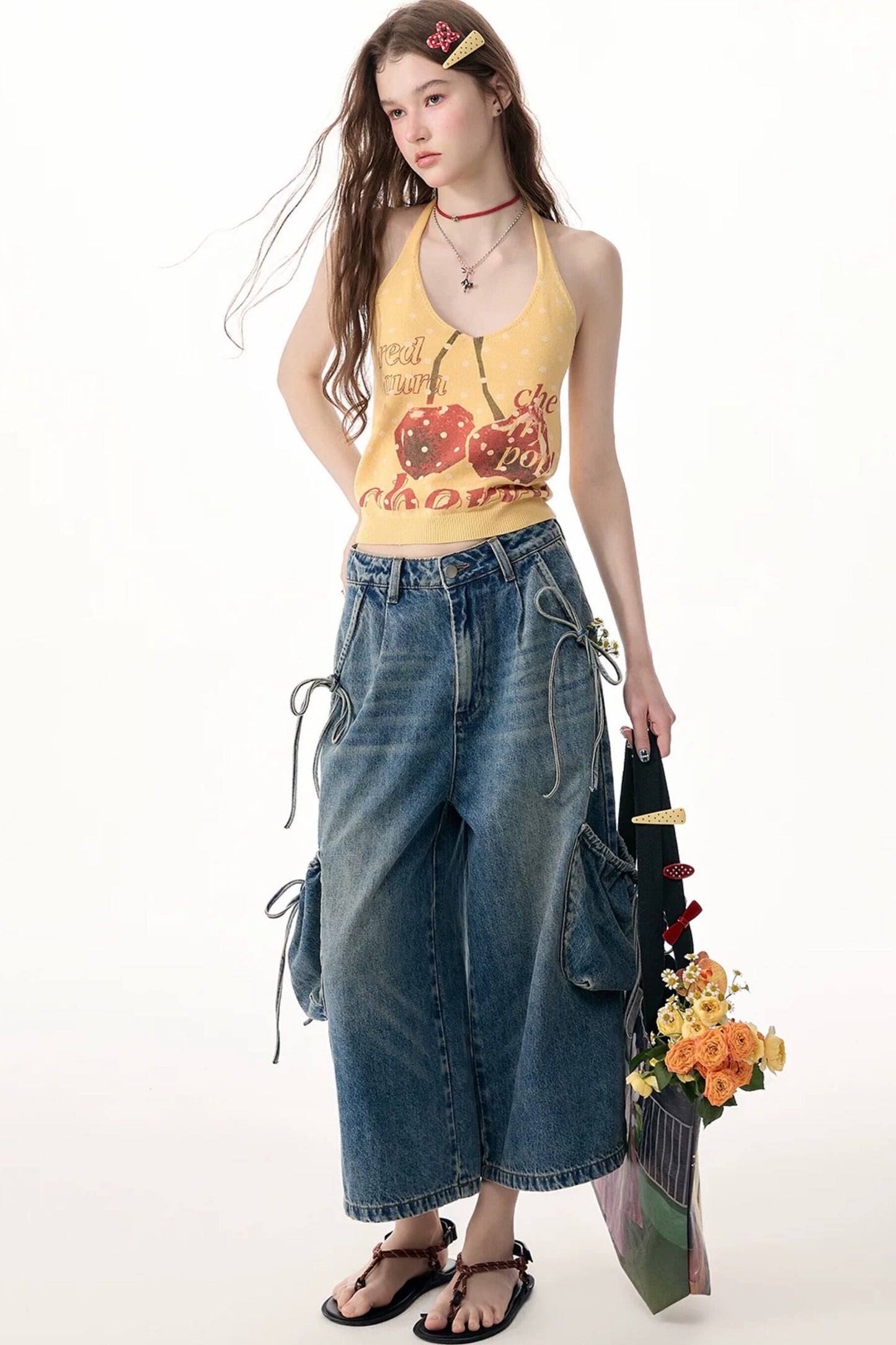 Cargo-Jeans mit weitem Bein