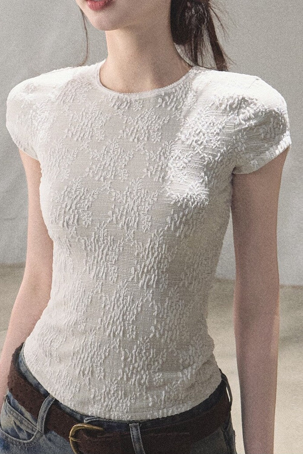 Lace Splice Short Sleeve Top