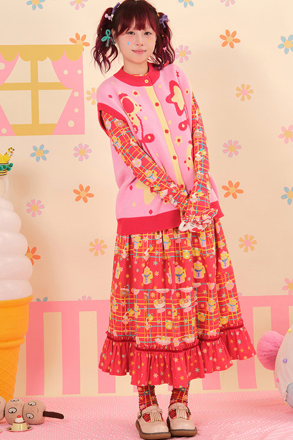 Towel Embroidery Patchwork Lace Midi Skirt