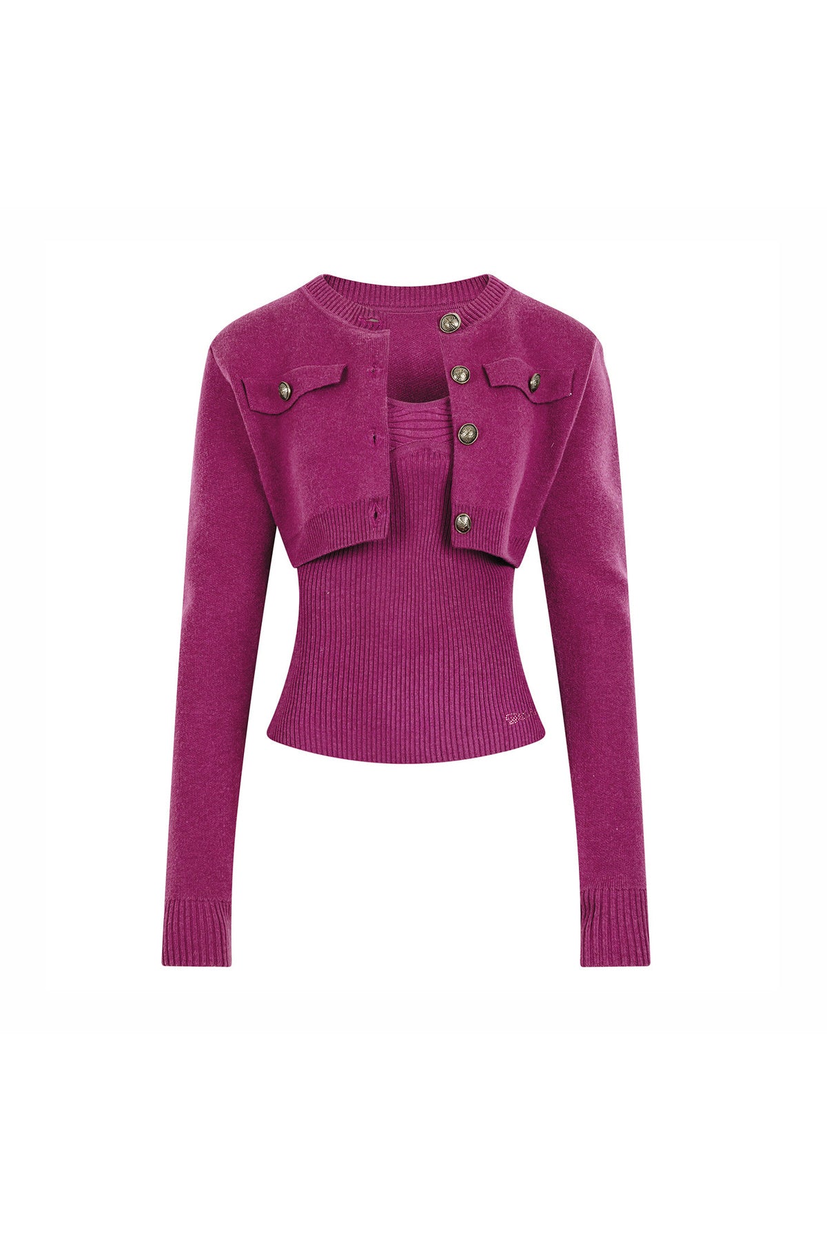 Completo due pezzi in maglia con top a fascia e giacca