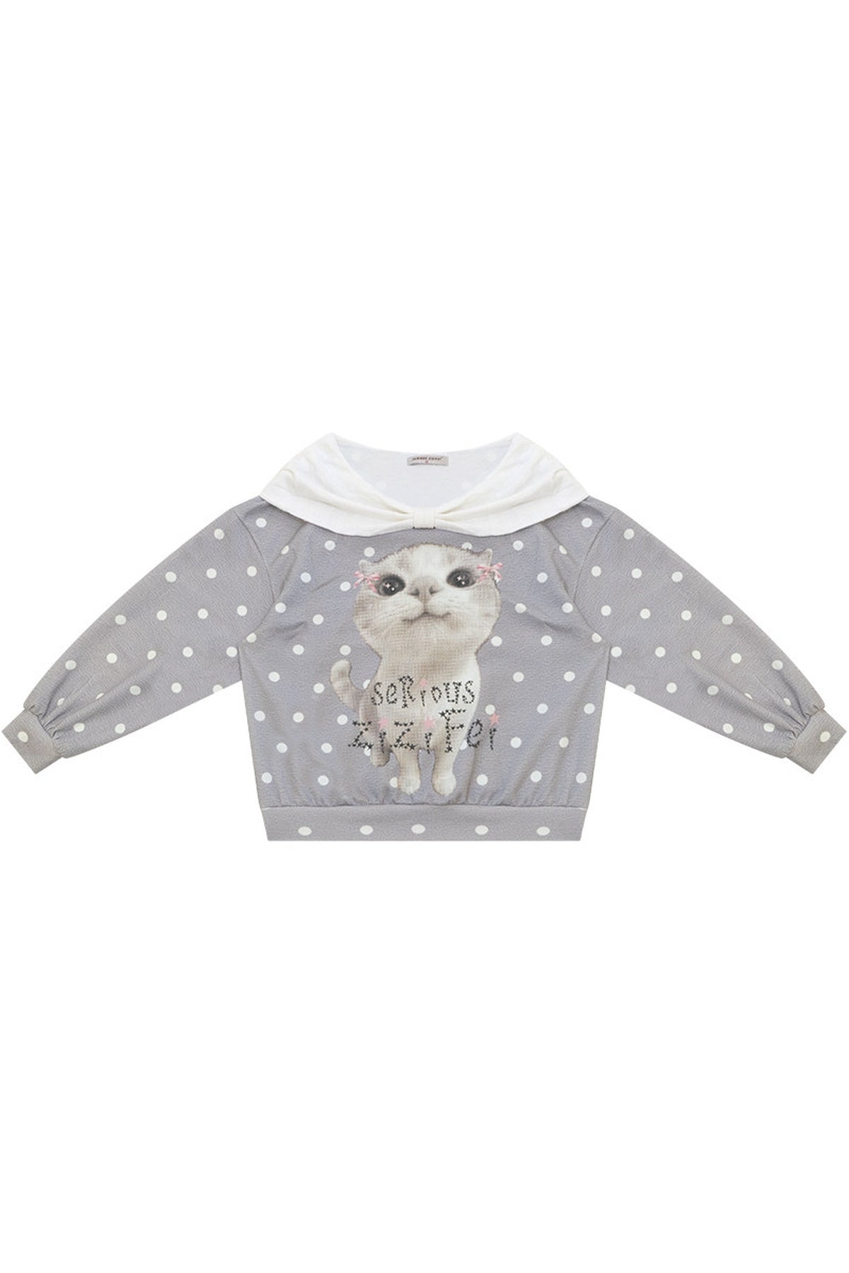 Cat Print Polka Dot Sweatshirt