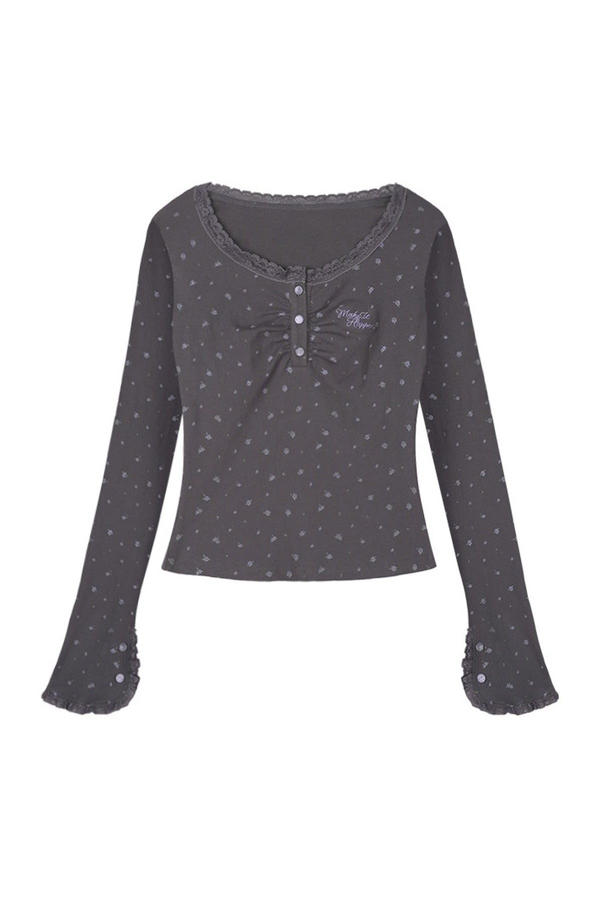Gray Purple Lace Henley T-shirt