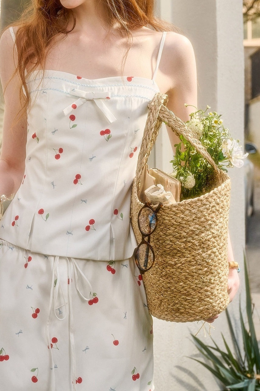 Cherry Print Shirt Top and Skirt Set-Up