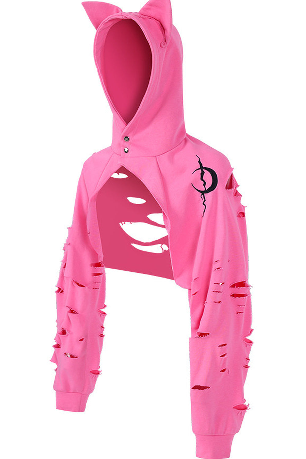 3D Cat Ear Ripped Shawl Hoodie