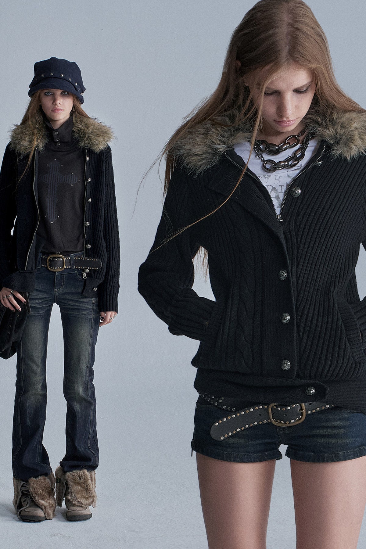 Asymmetrical Zipper Metal Buckle Cardigan