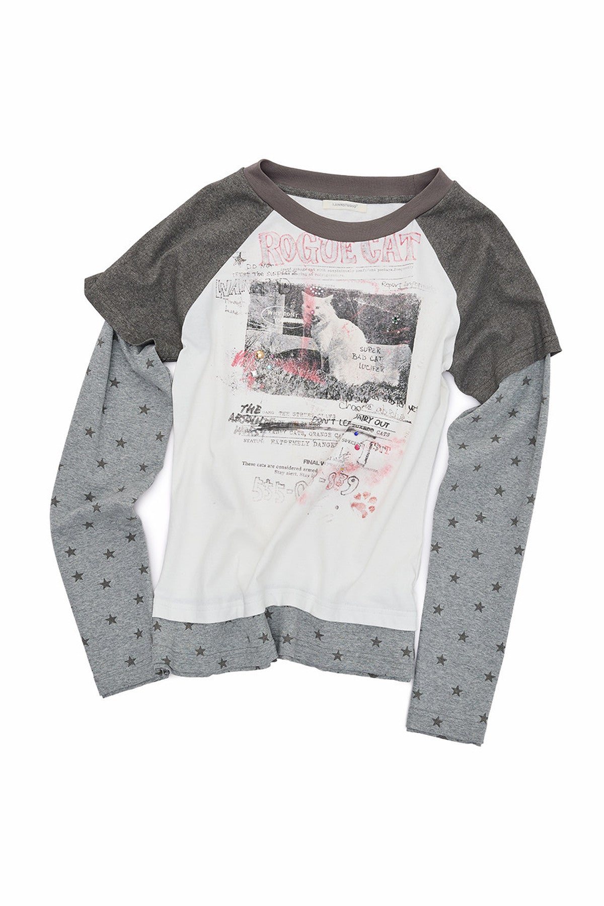 Cat Print Long-Sleeve Raglan T-shirt