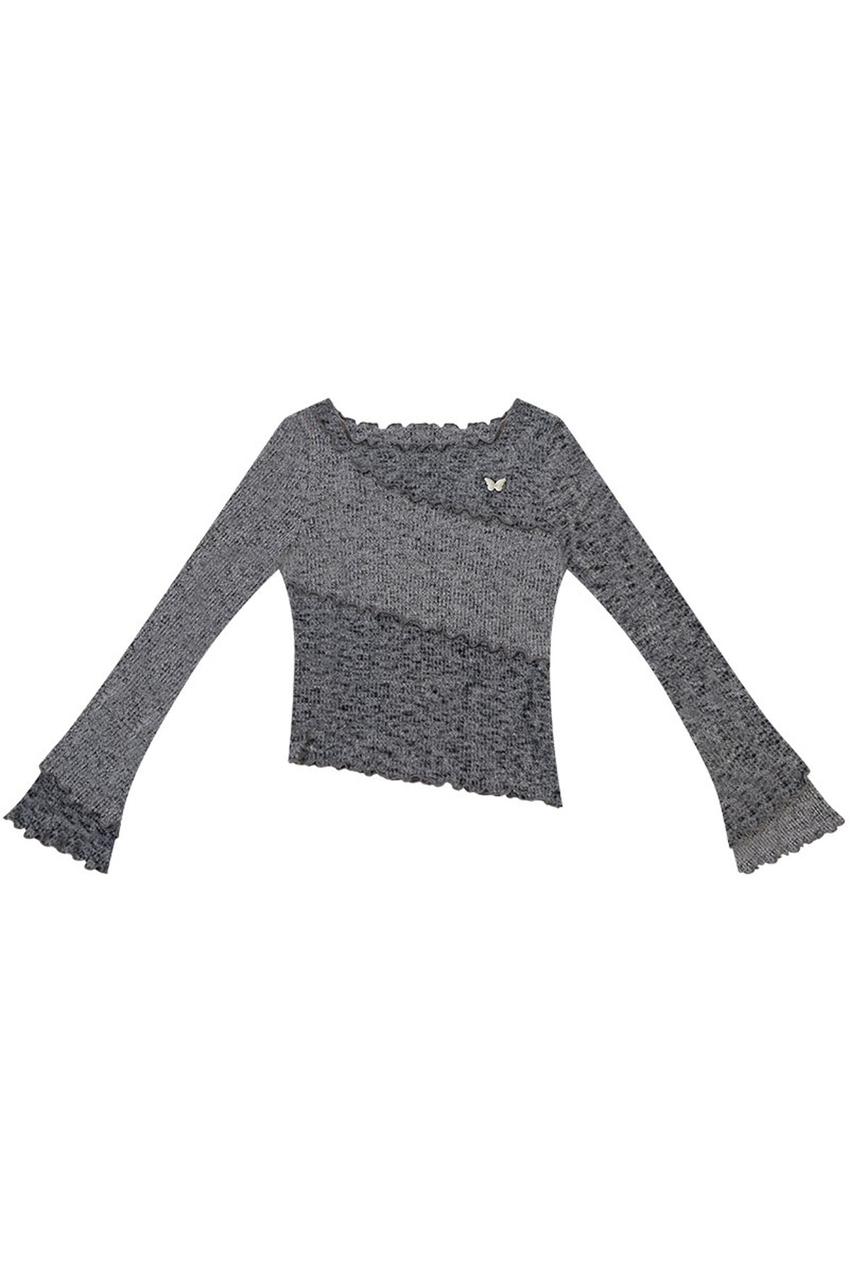 Strickoberteil mit Rüschenbesatz und Glockenärmeln
