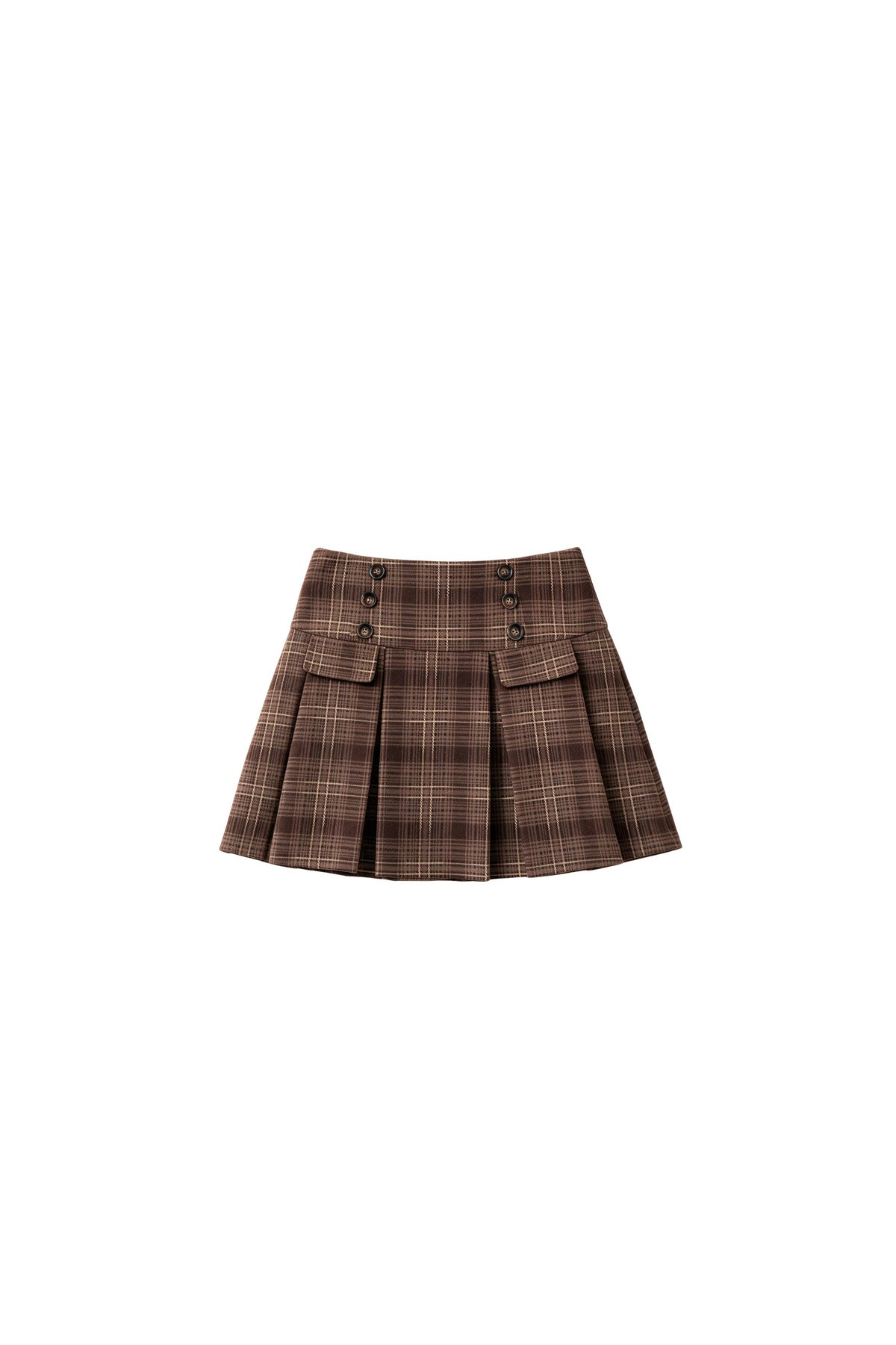Double-Breasted Plaid Pleated A-Line Skirt