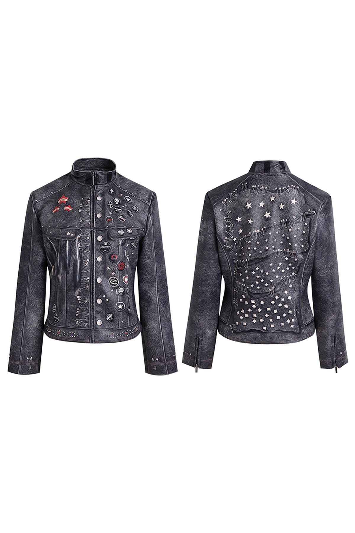 Distressed Punk Biker Leather Jacket