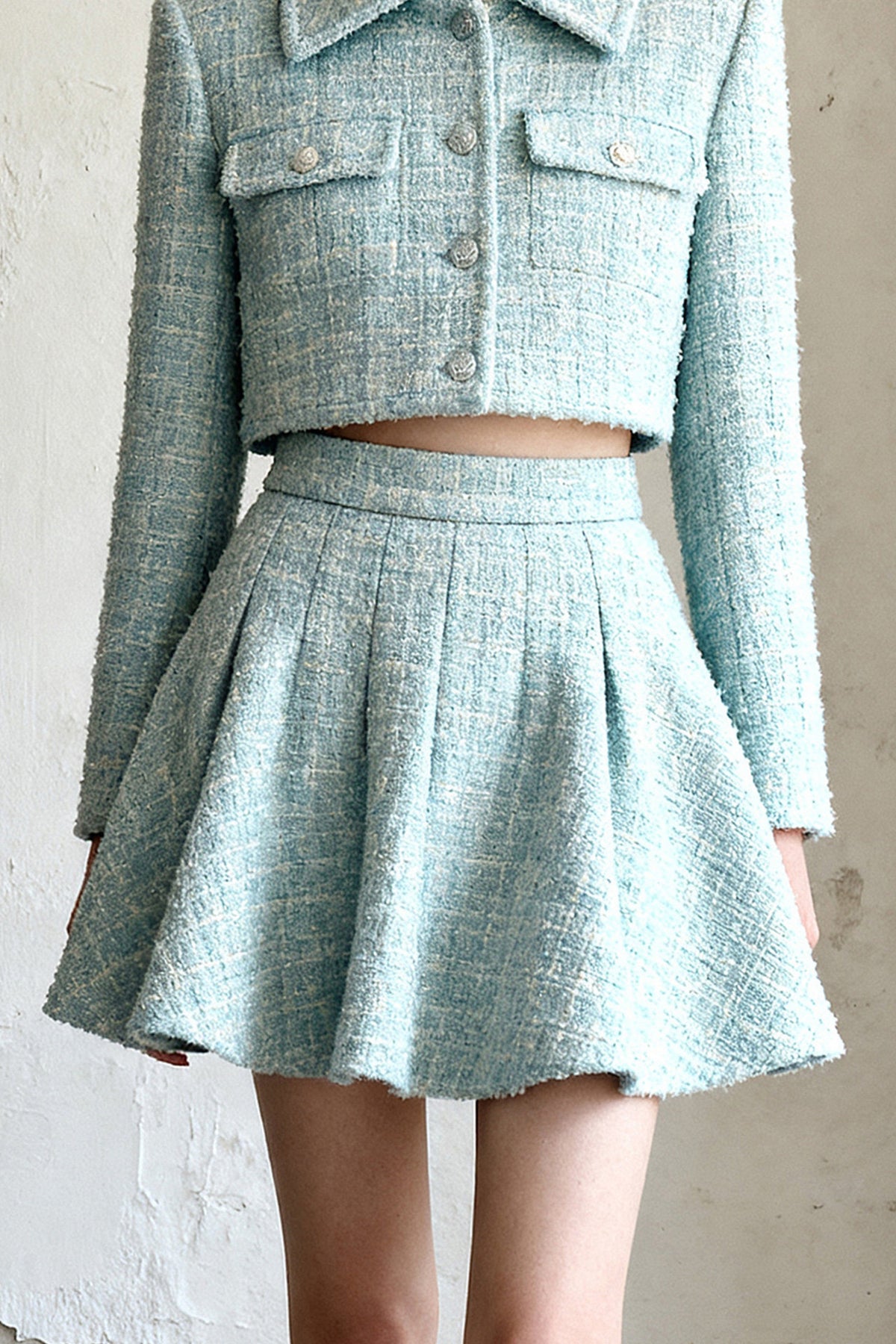 Cropped Jacket Pleated Skirt Set