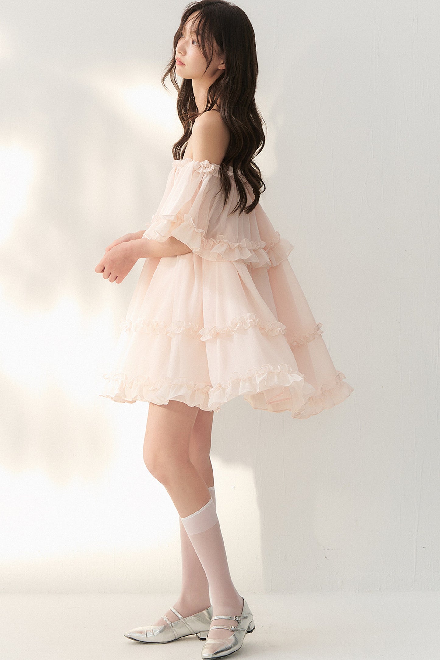 One-Shoulder Smoky Pink Tulle Lace Dress