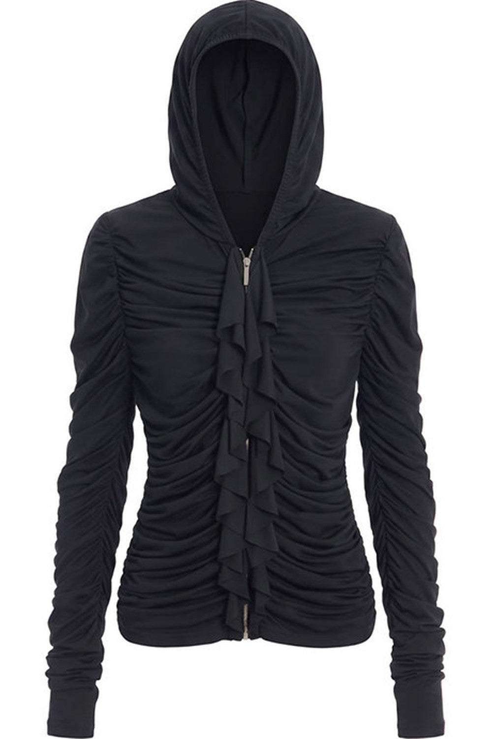 Short Ruffled Modal Hoodie