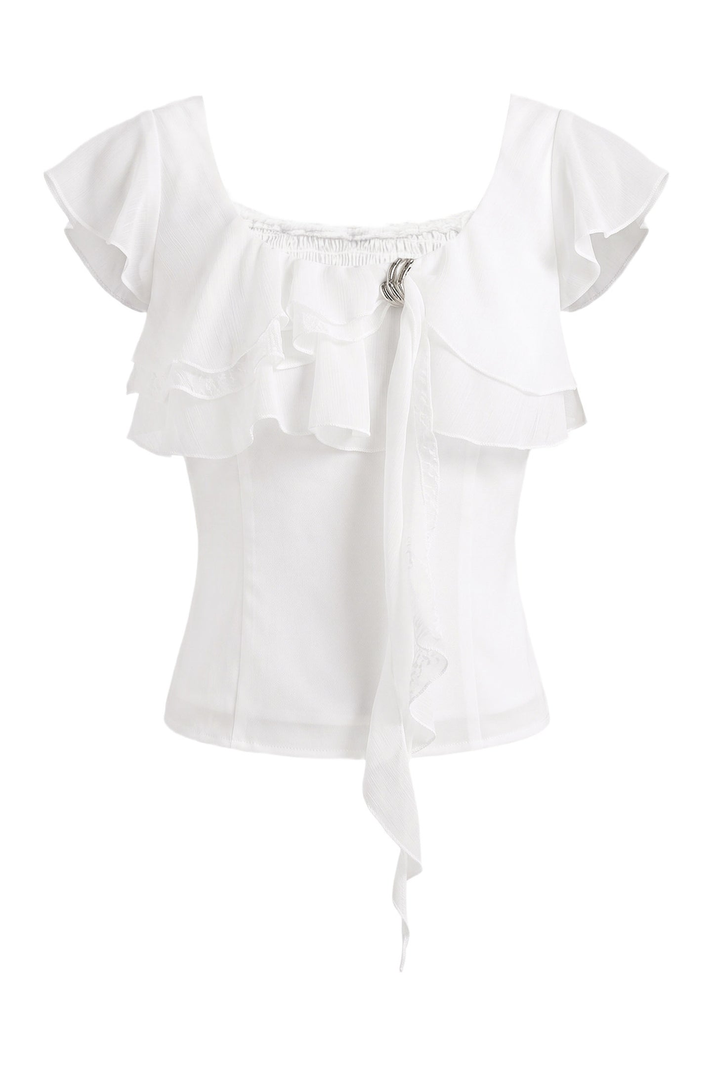 Lace Flutter Sleeve Ribbon Blouse