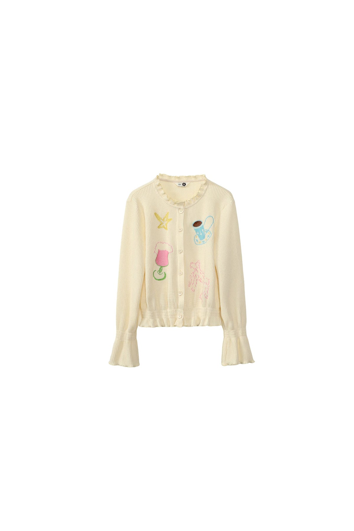 Hand-Painted Embroidered Bell-Sleeve Knit Cardigan