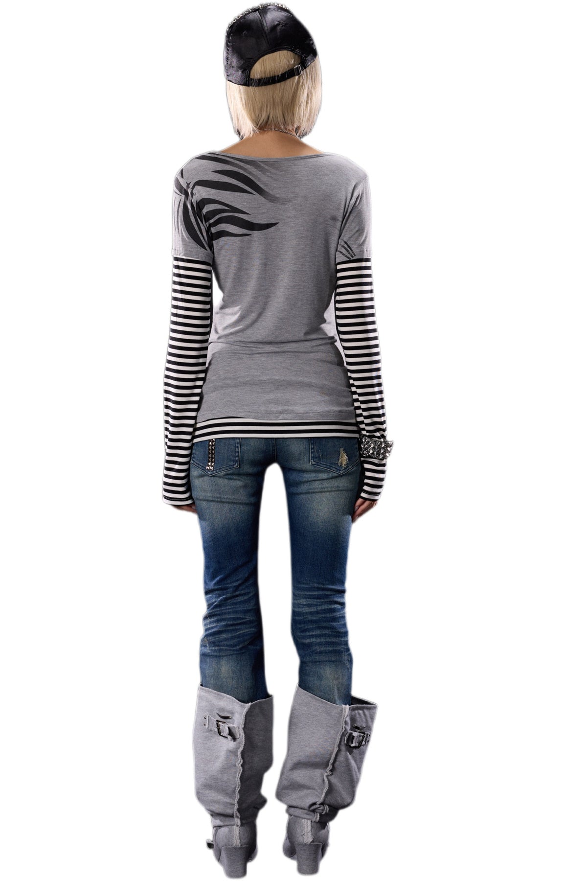 Zebra Print Layered-Look Long Sleeve T-Shirt