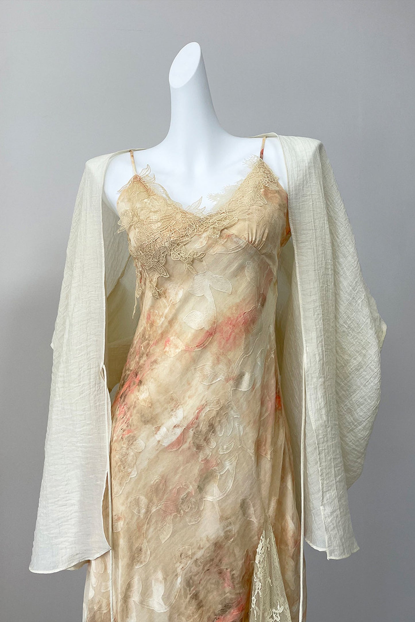 Floral Lace Spaghetti Strap Dress and Cardigan Set-Up
