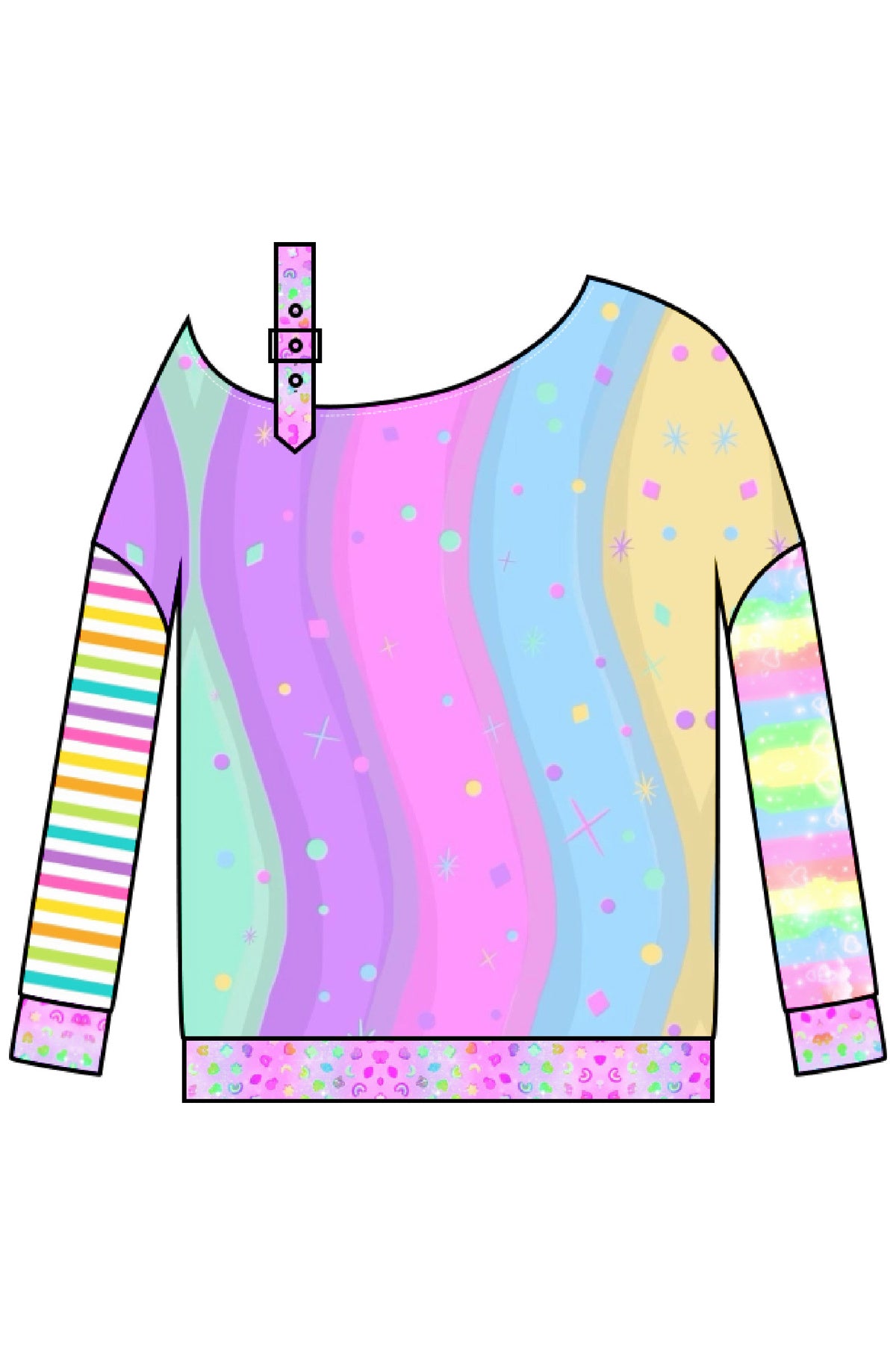Neon Wave Y2K Off-Shoulder Sweatshirt