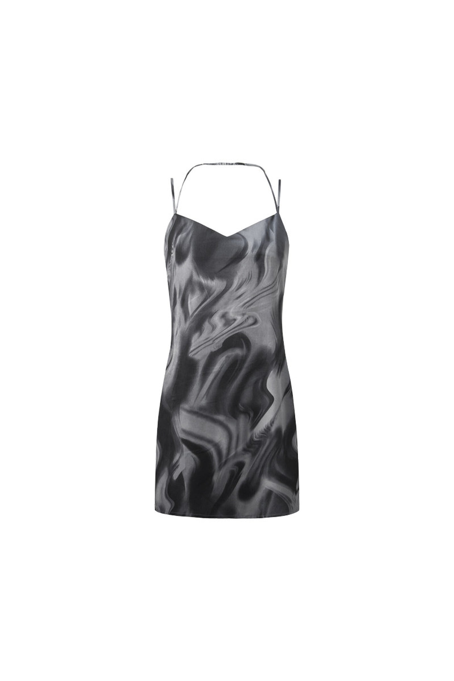 Black Gray Flowing Back Tie Dress