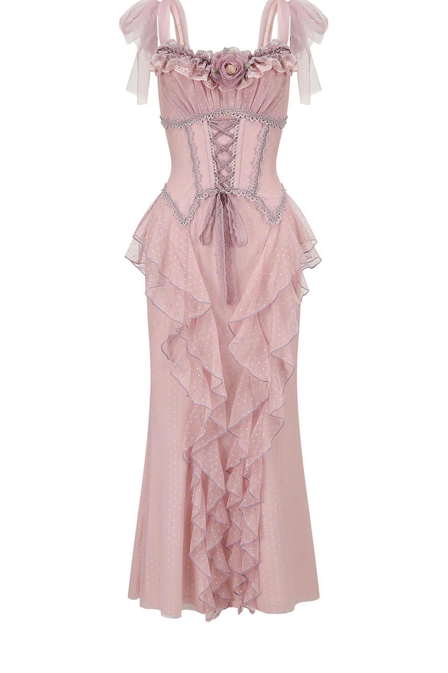 Purple Floral Fishbone Corset Camisole and Satin Skirt Set-Up