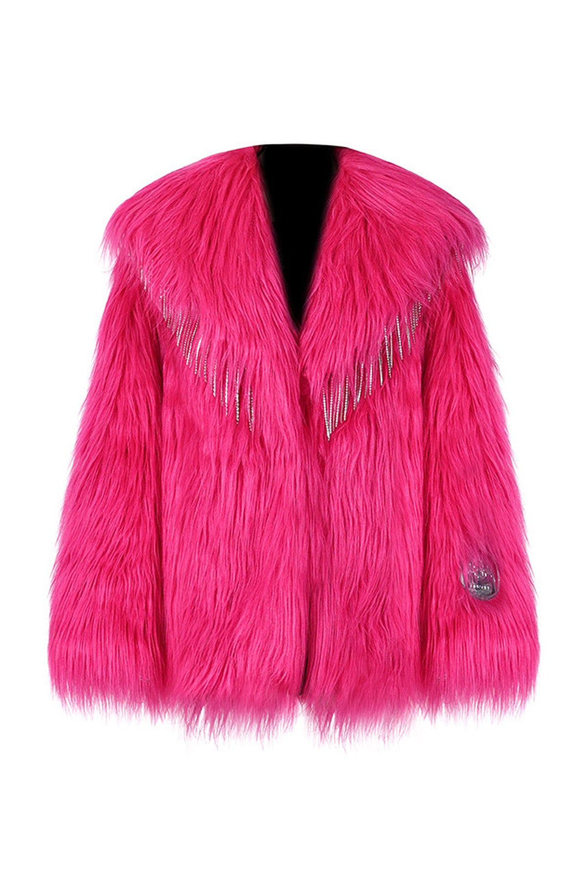 Pink Rhinestone Fringe Fur Jacket