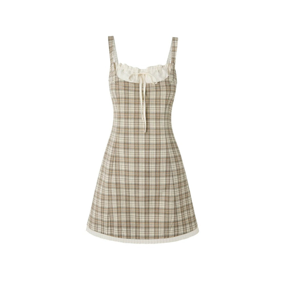 Green Plaid Drawstring Dress