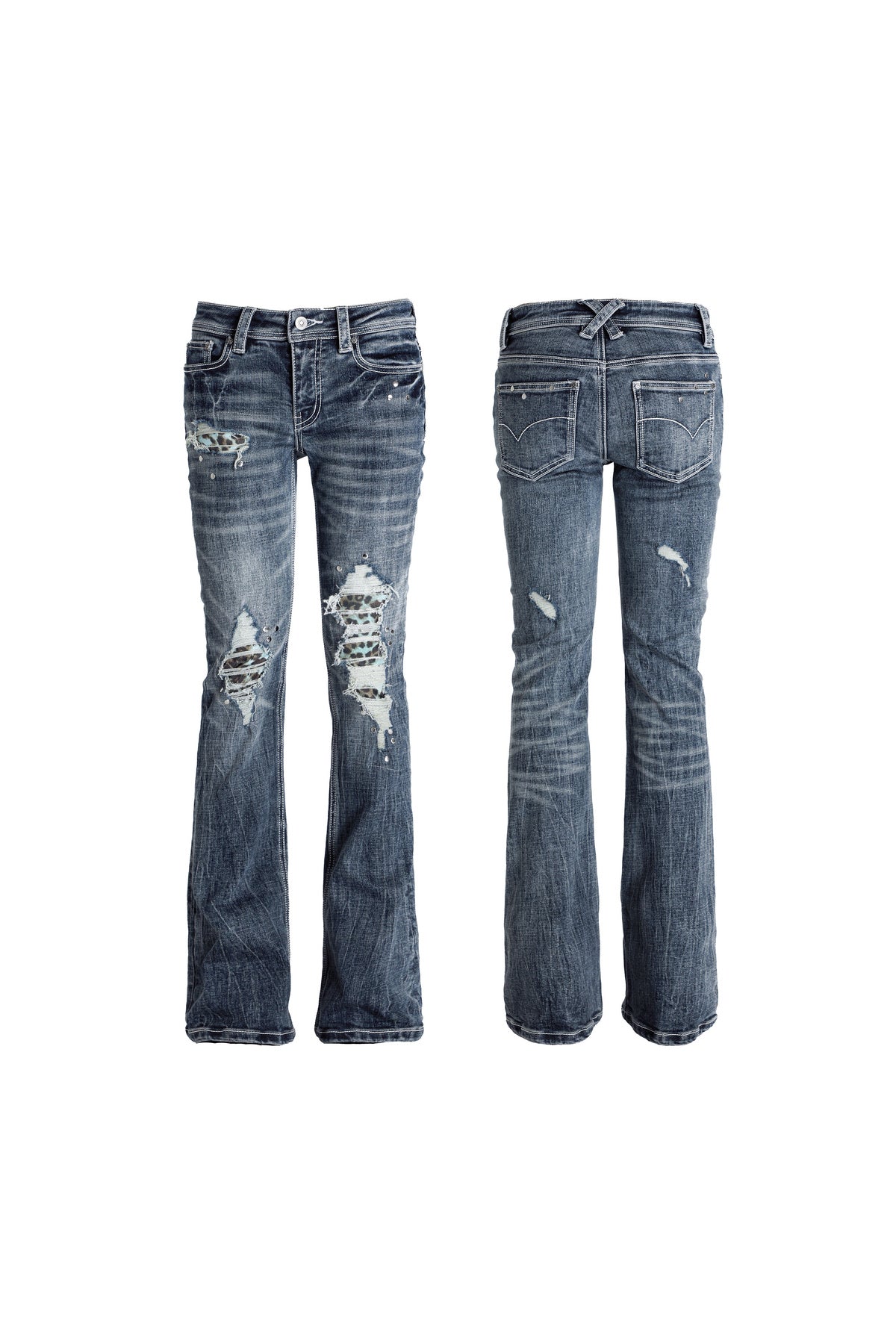 Patched Ripped Skinny Flared Jeans