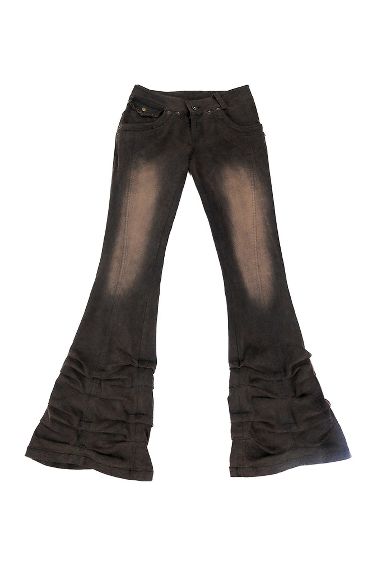 Washed Distressed Stacked Hem Jeans