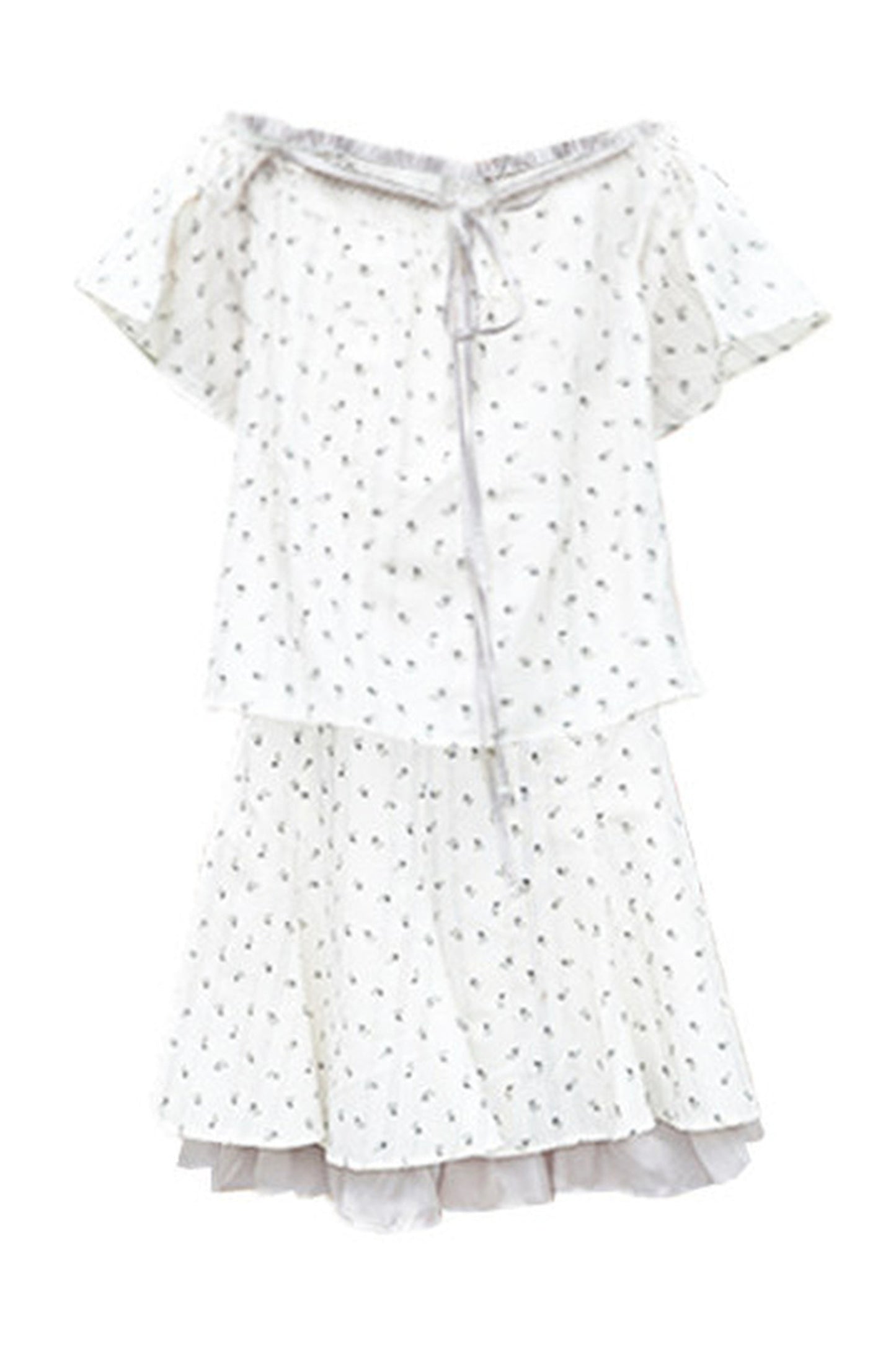 White Gray Floral Ruffle Dress
