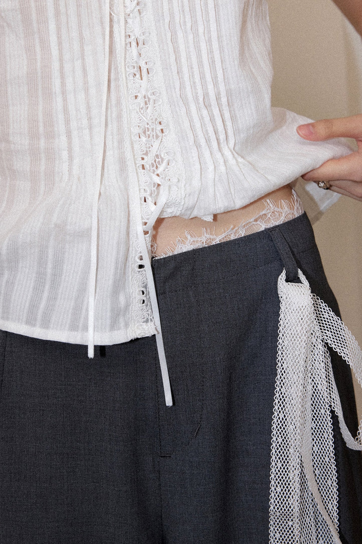 Gray Edge Lace Trim Trousers