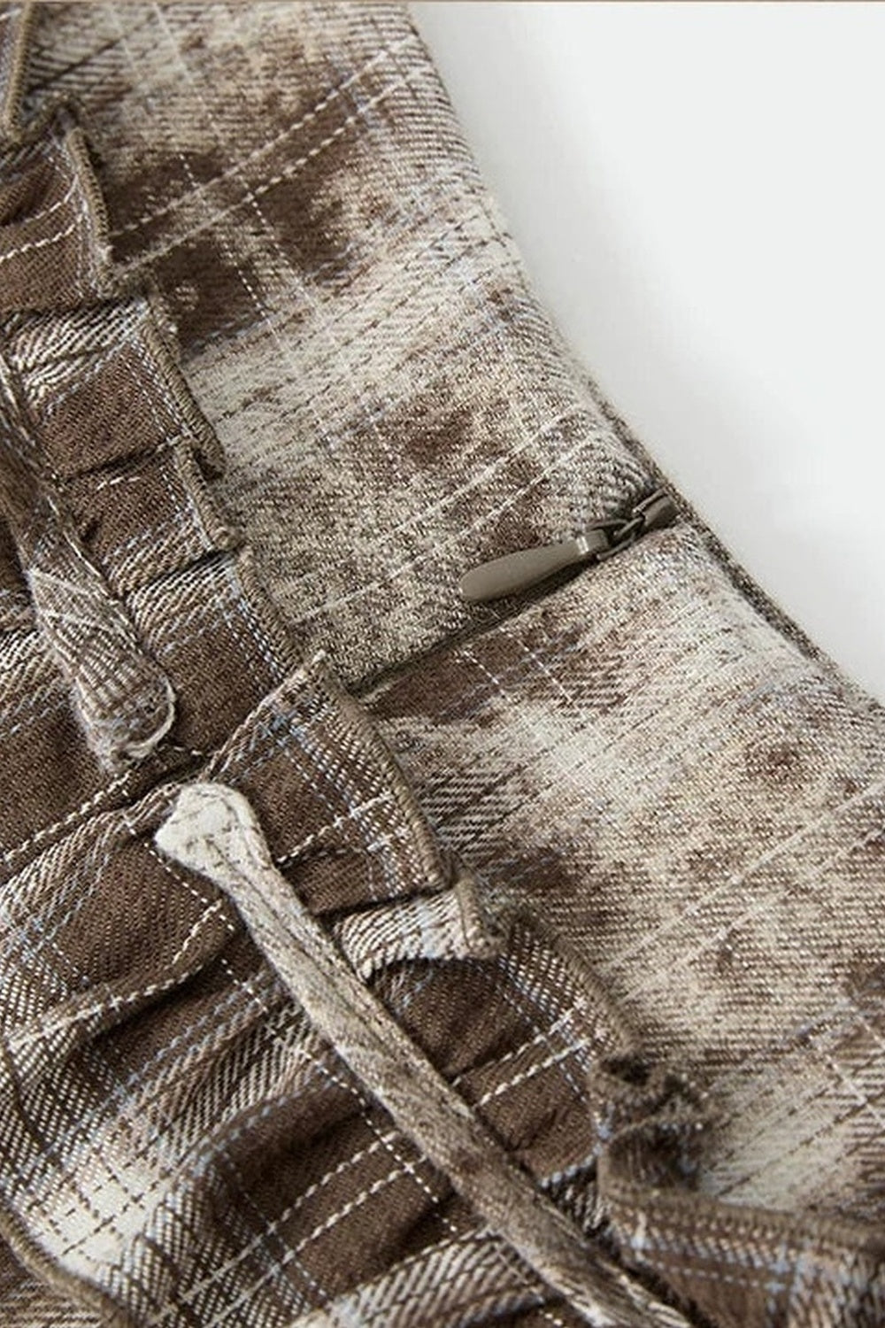 High-Waisted Coffee Plaid Ruffle Tie Skirt