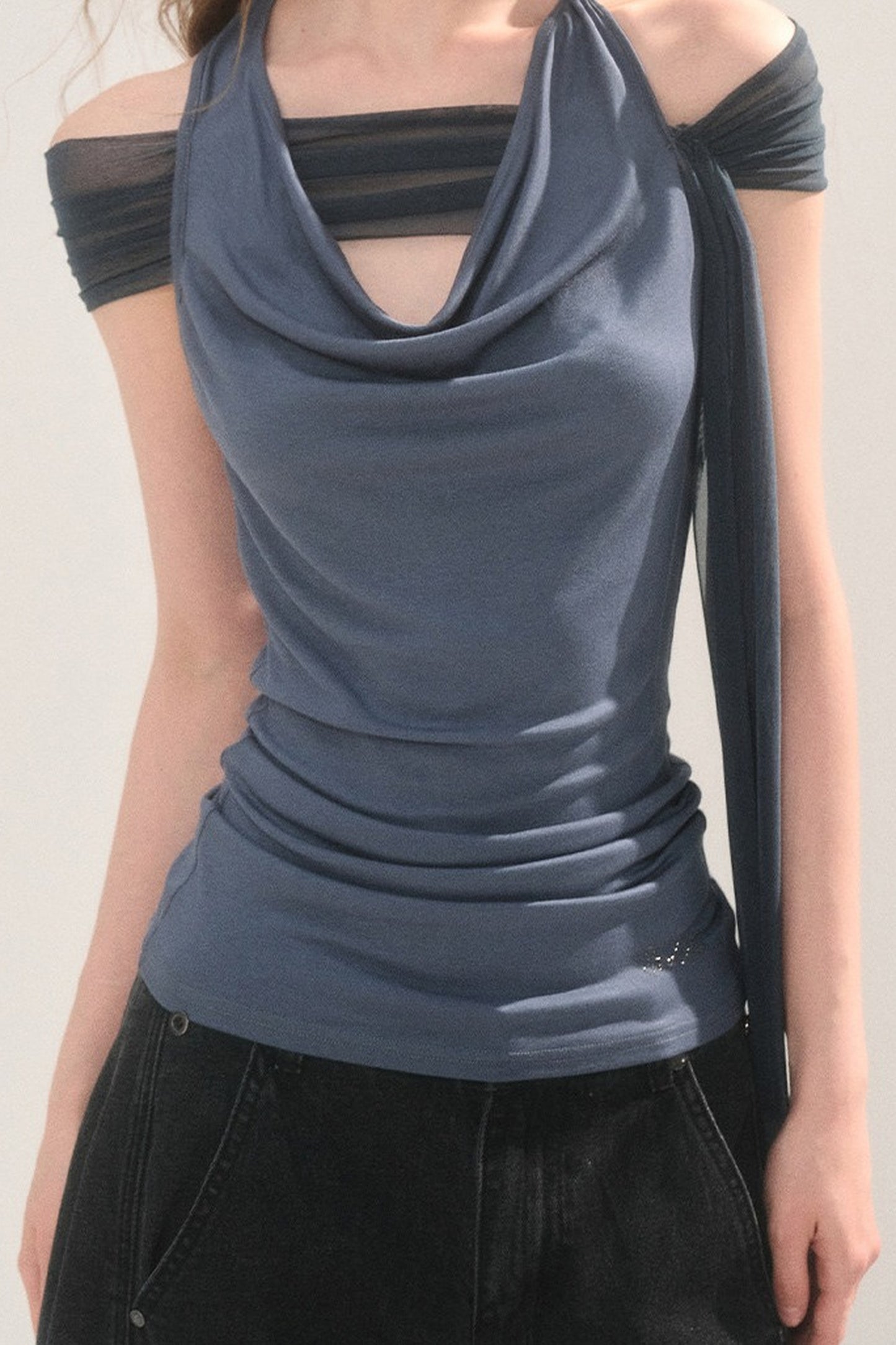 Mesh Overlay Halter Top
