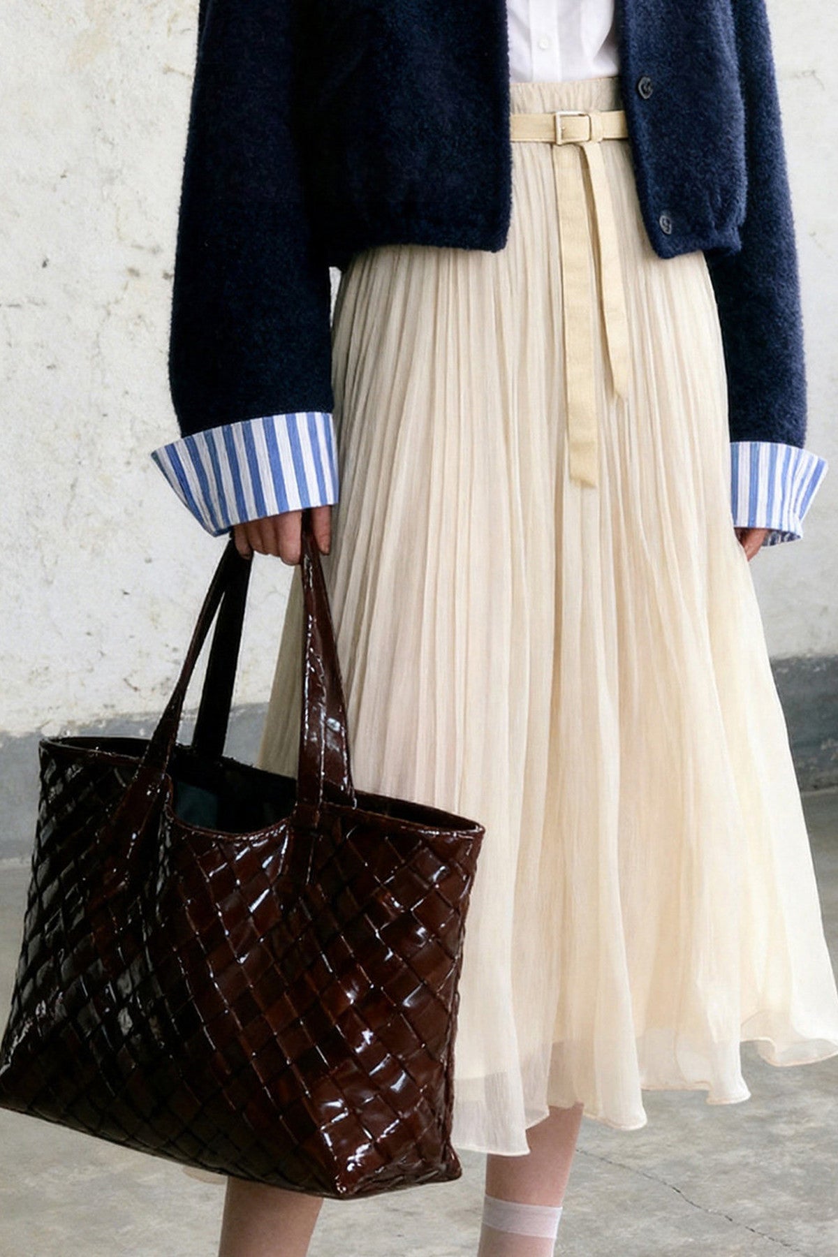 無領羊毛外套與裙裝套組