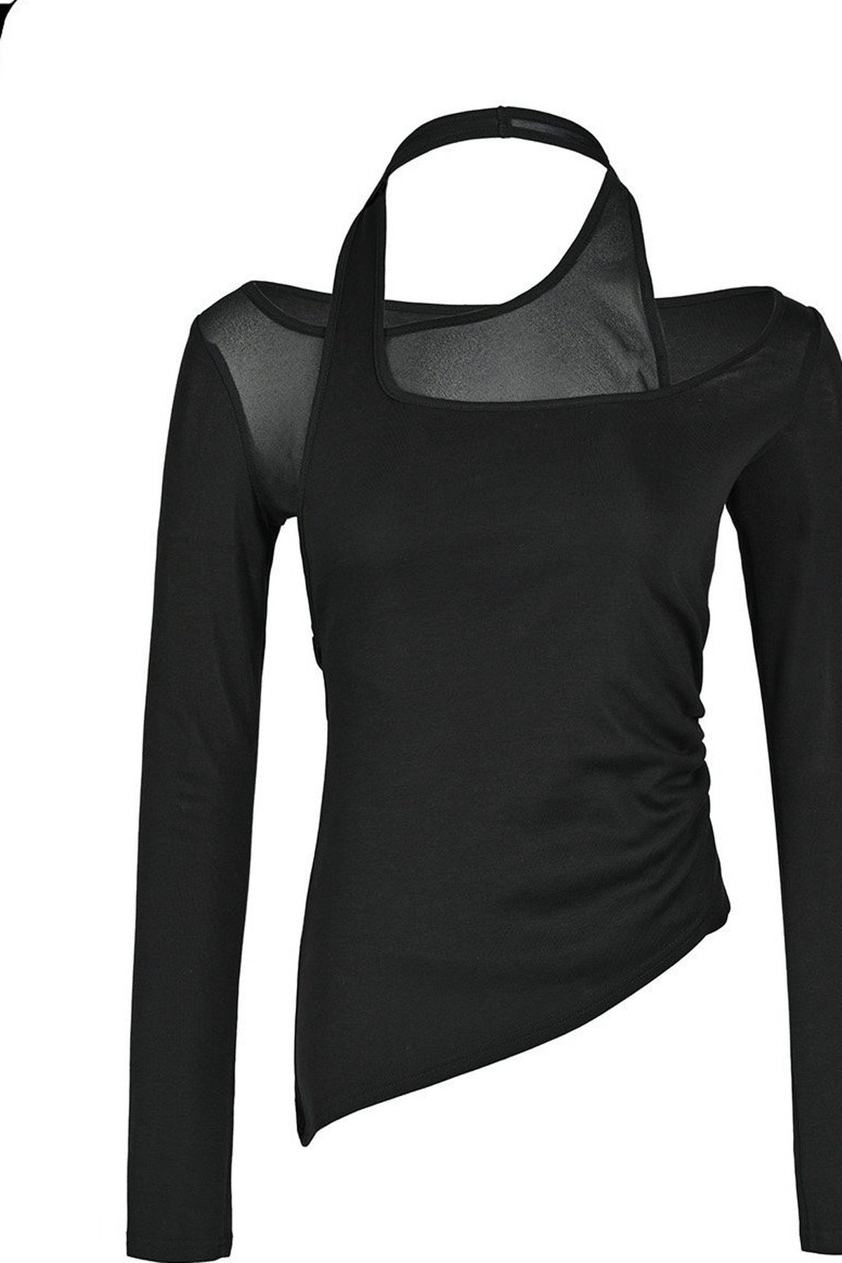 Layered-Look Spliced Halter Long-Sleeve T-Shirt