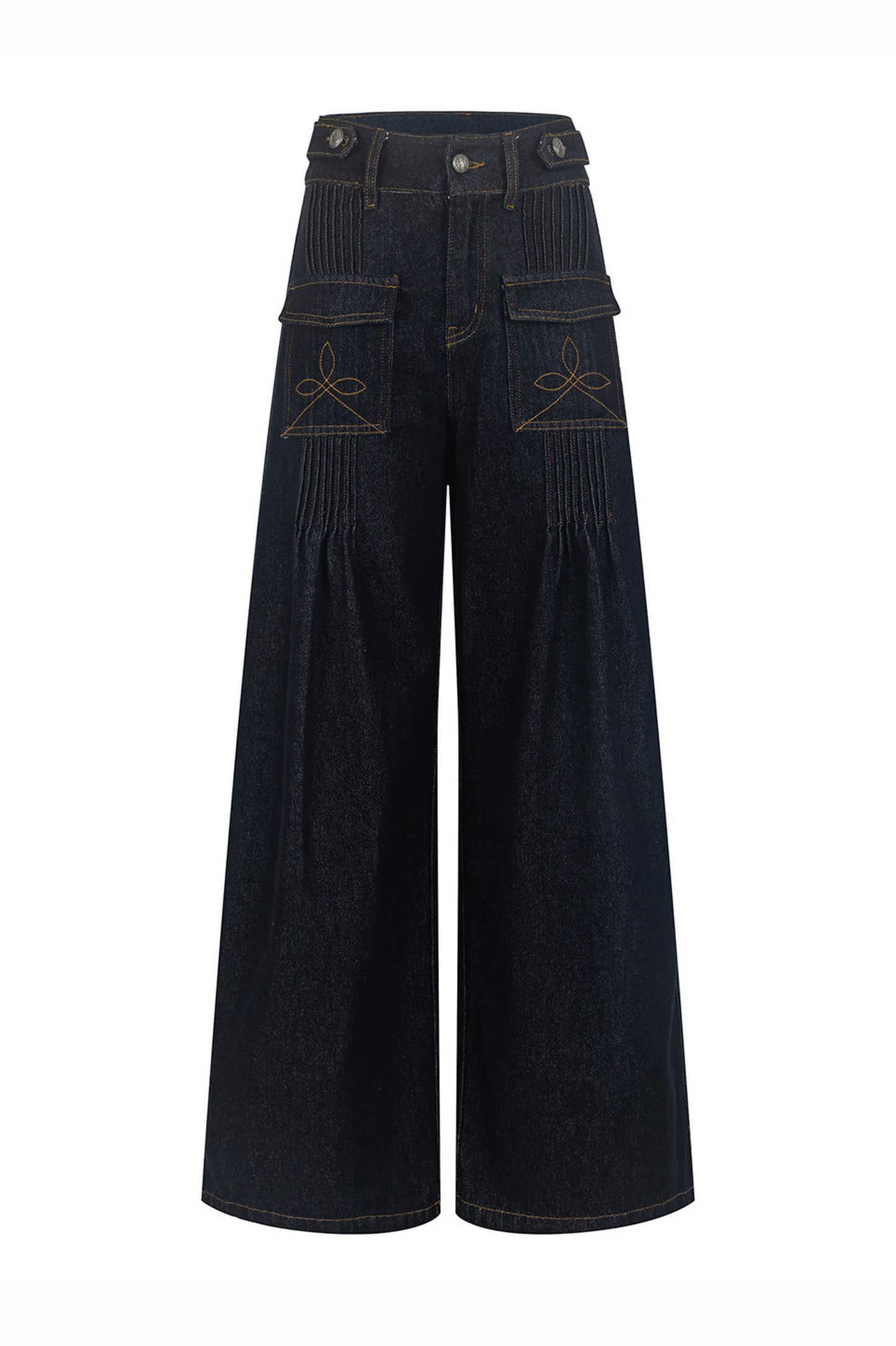 Pleated Pocket Wide Leg Jeans