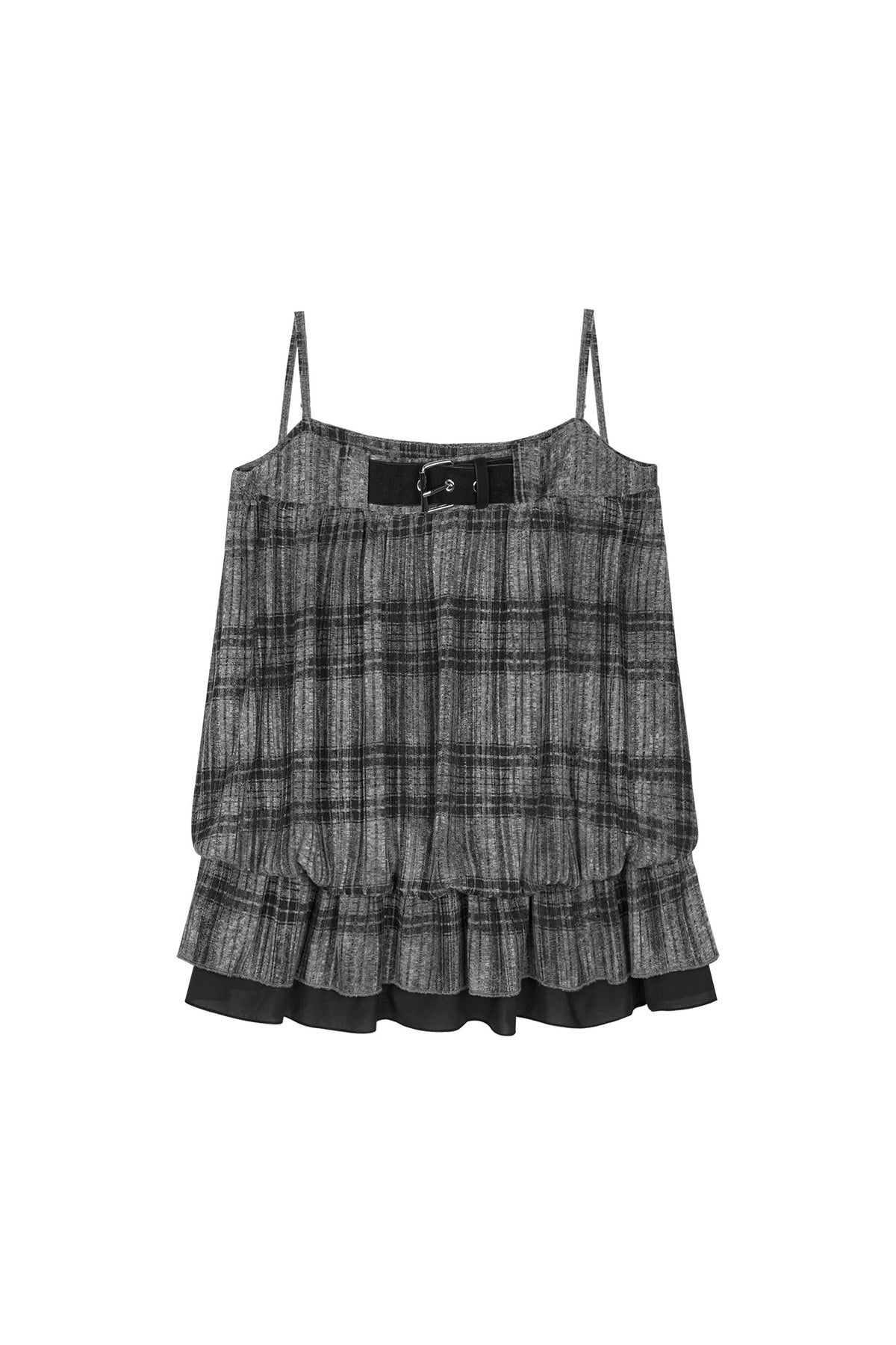 Black Gray Plaid Balloon Suspender Cover-Up Set