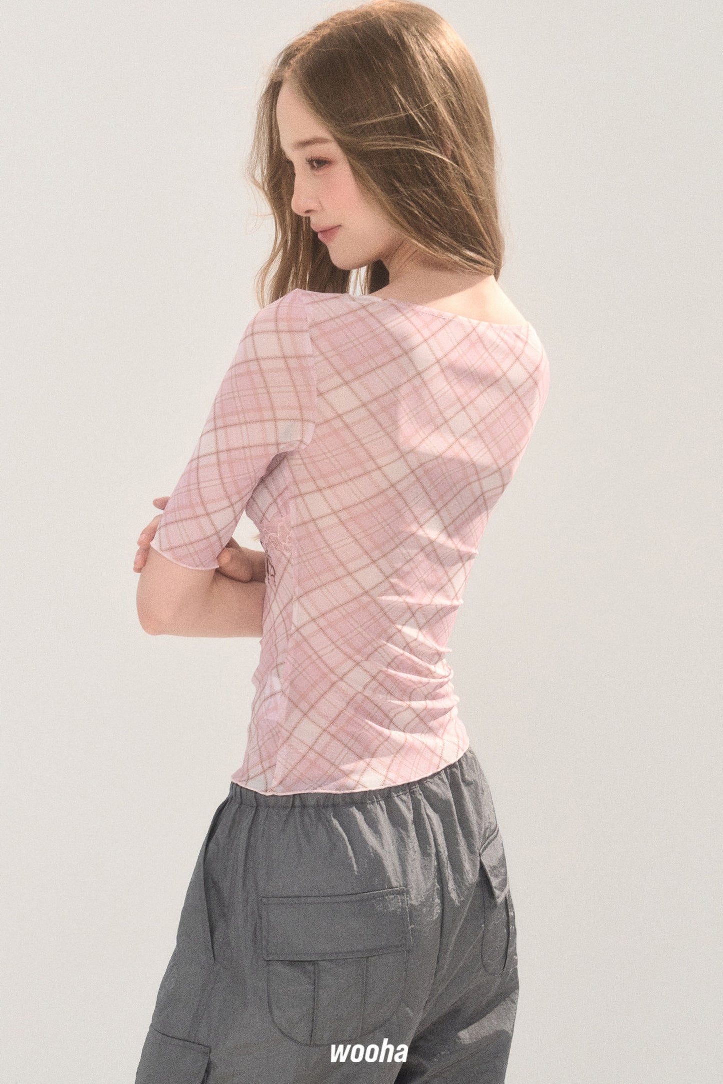 Plaid Mesh Chest Pad Top