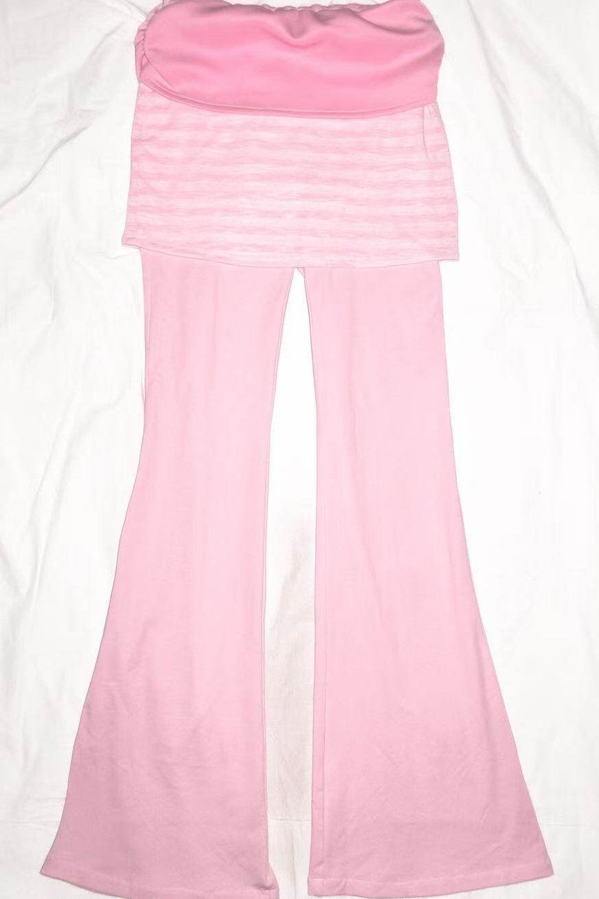 Pink Striped Fold-Over Waist Skirt Pants