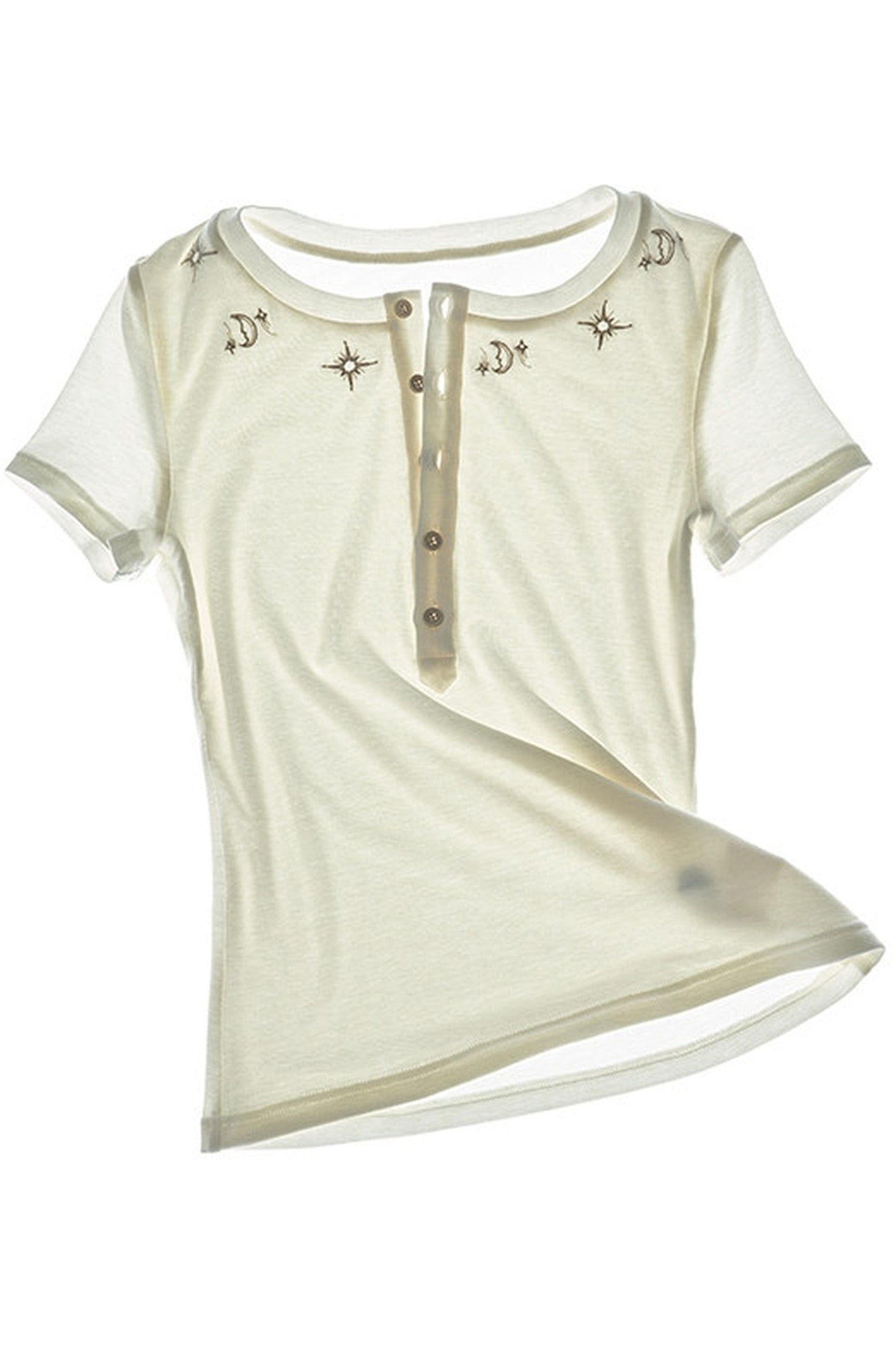 T-shirt in lyocell con mezza abbottonatura e uccello ricamato