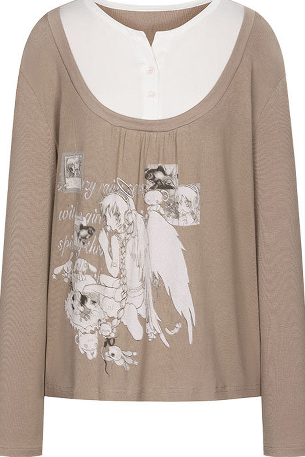 Brown Layered-Look Long Sleeve T-Shirt