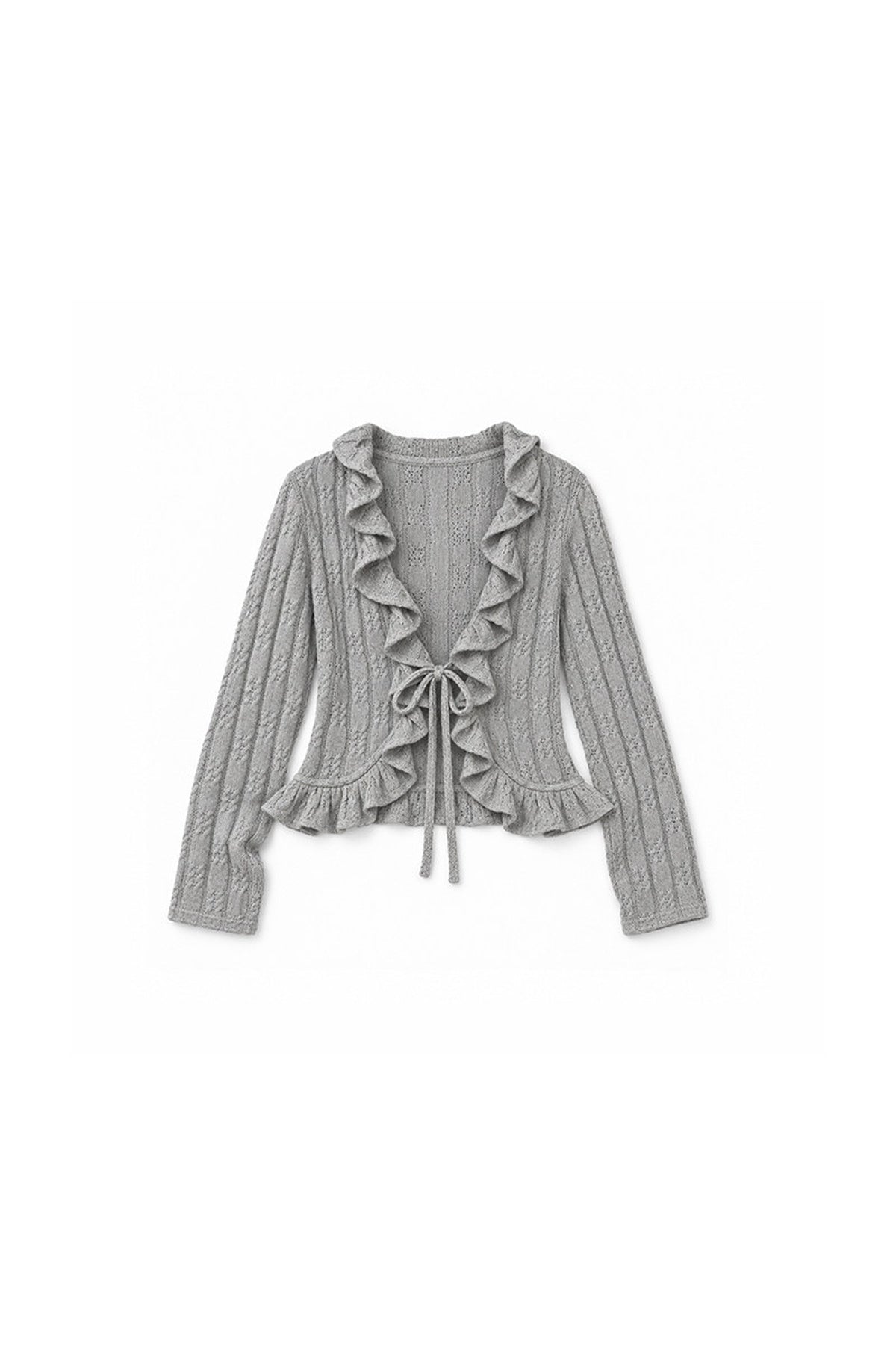 Gray Ruffled Cardigan And Inner Top Set-Up