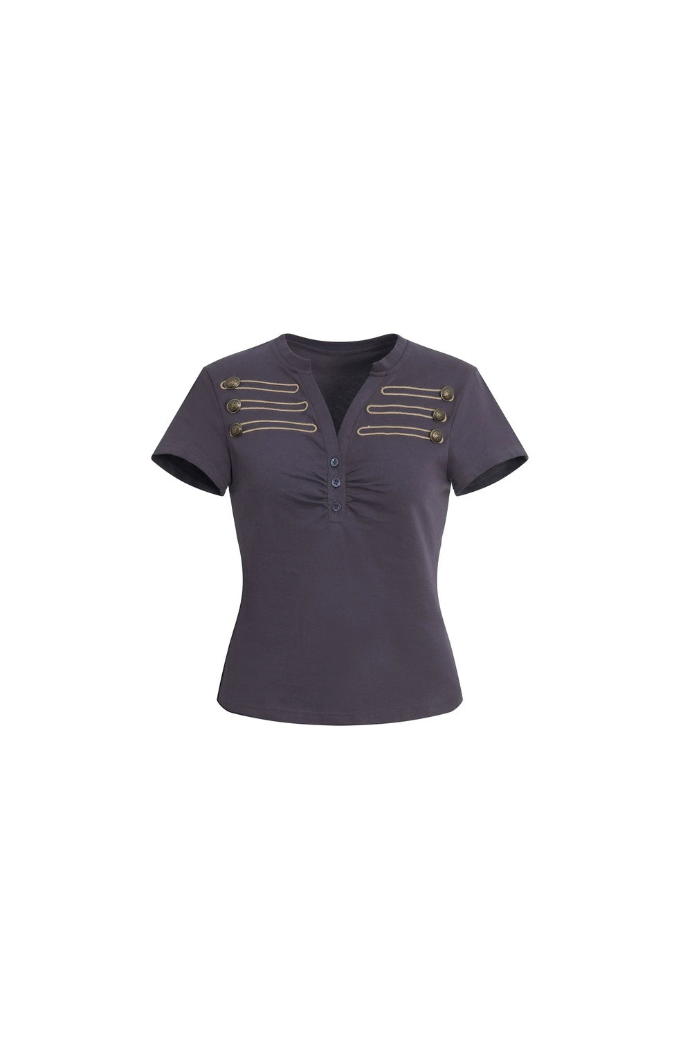 Retro Embroidered Henley Blouse