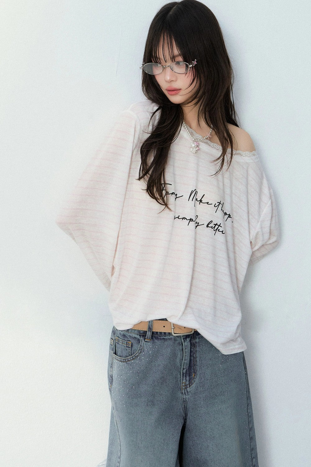 Striped Lace Off-Shoulder Top