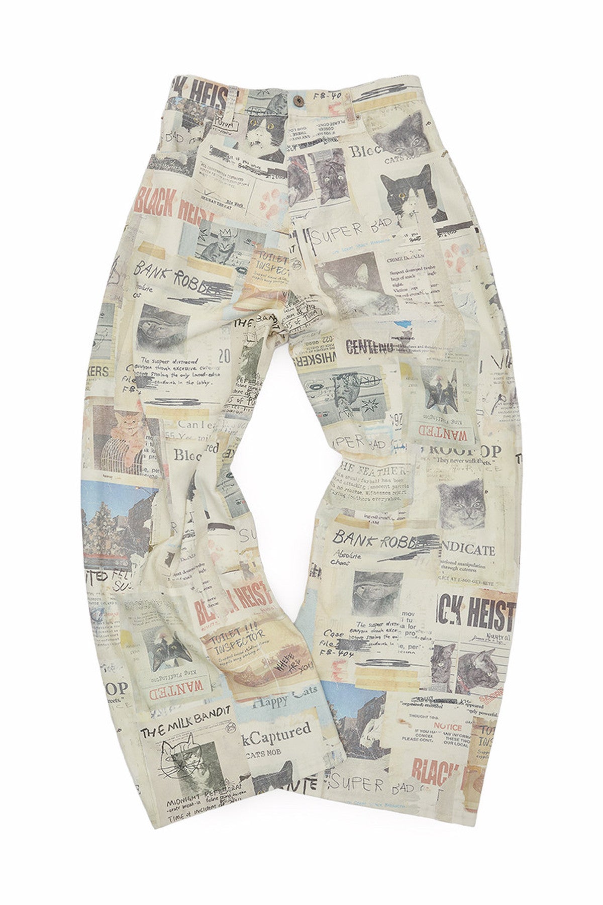 Cat Newspaper Print Scimitar Pants