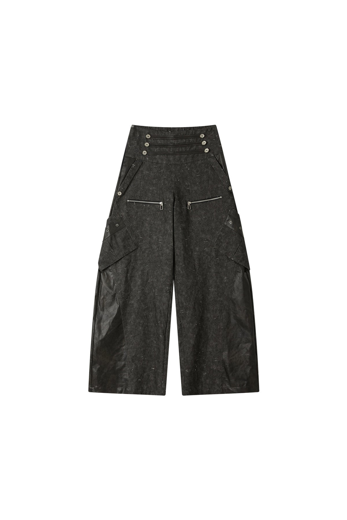 Black Patchwork Ripped High-Waisted Cargo Pants