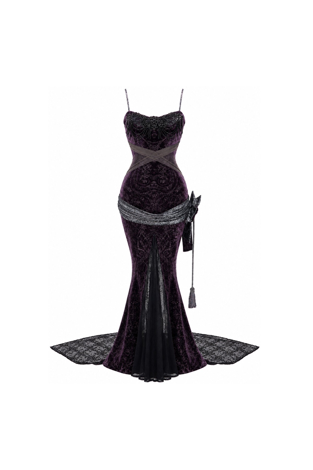 Gothic Dark Velvet Fishtail Dress