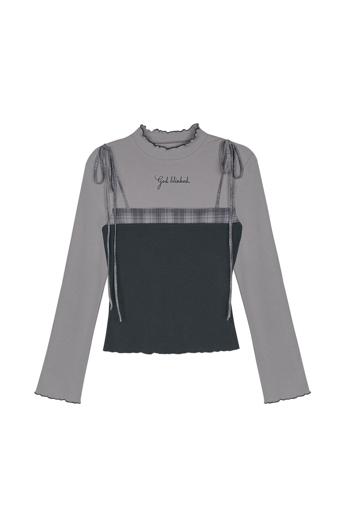 Gray Plaid Layered-Look Blouse