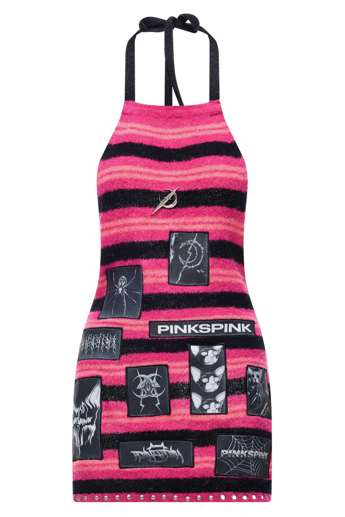 Punk Patchwork Knitted Hooded Sweater Dress