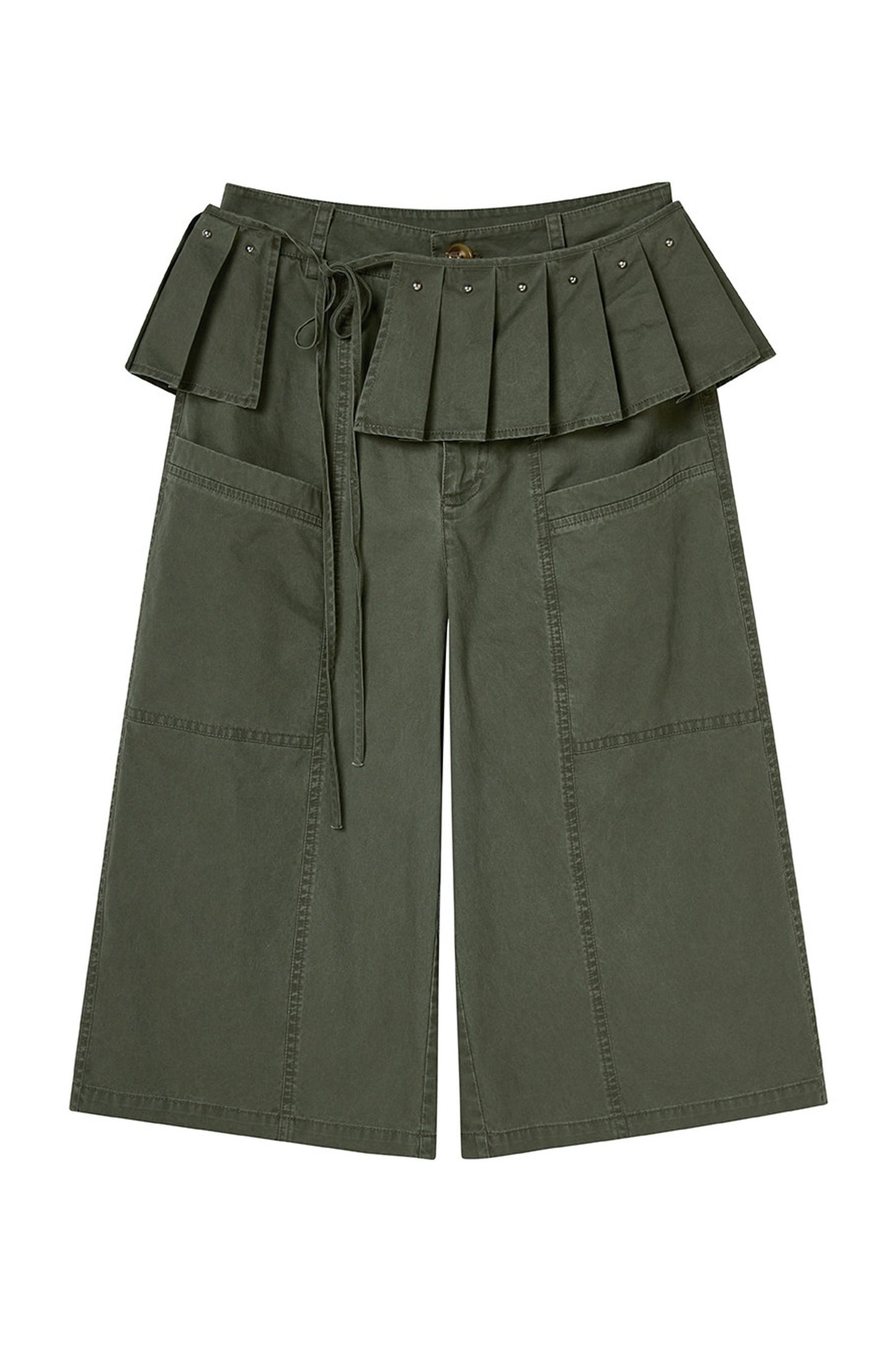 Pantaloni cropped a vita alta con orlo plissettato staccabile