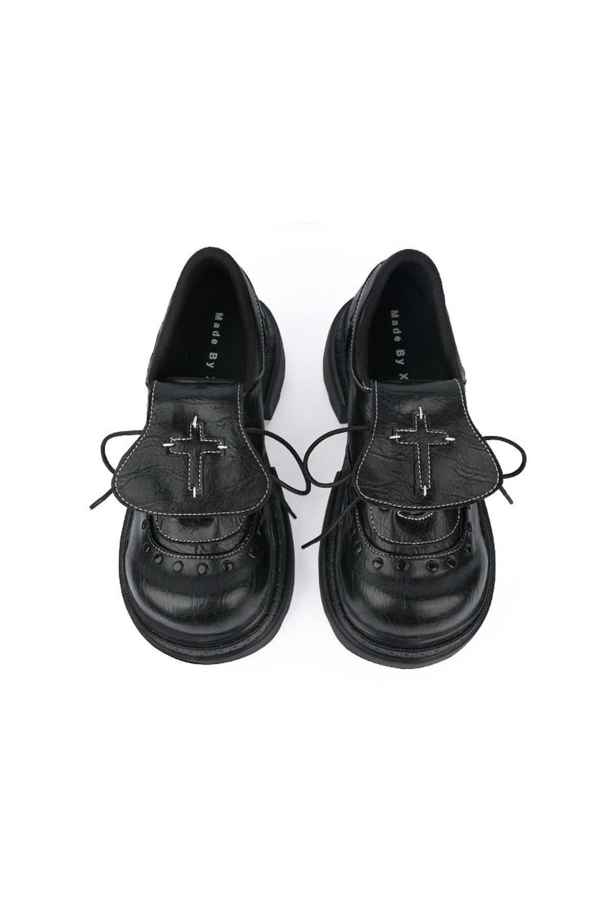 Thick-Soled Leather Shoes With Cross Flap